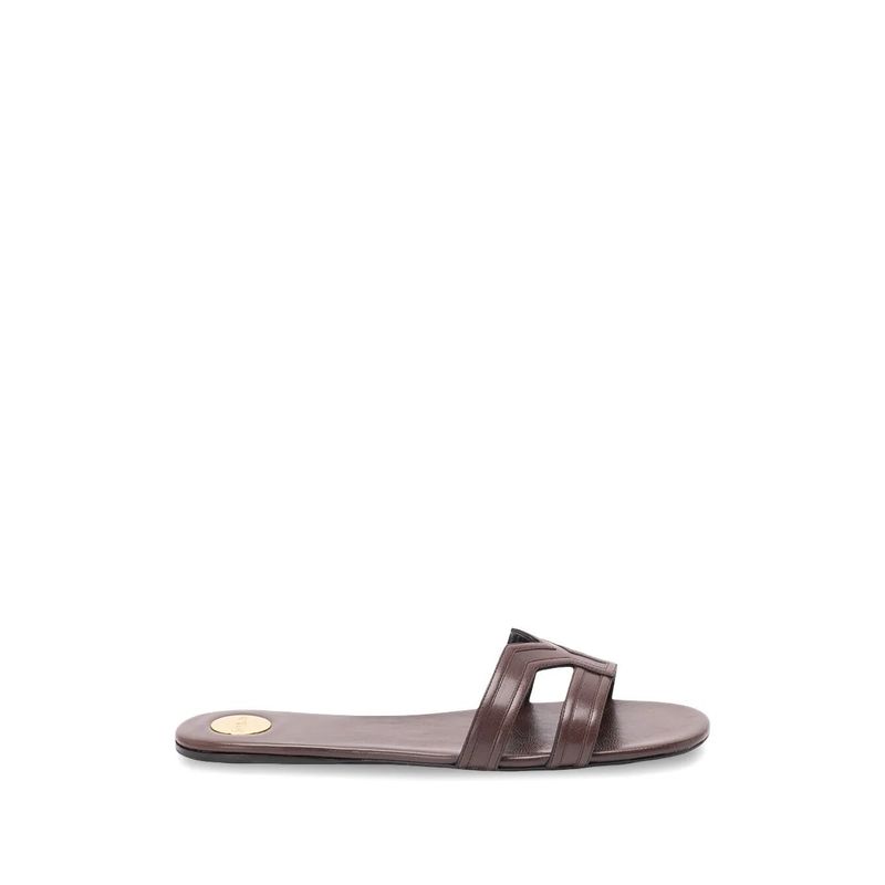Saint Laurent Women Mabrouka Smooth Leather Slides